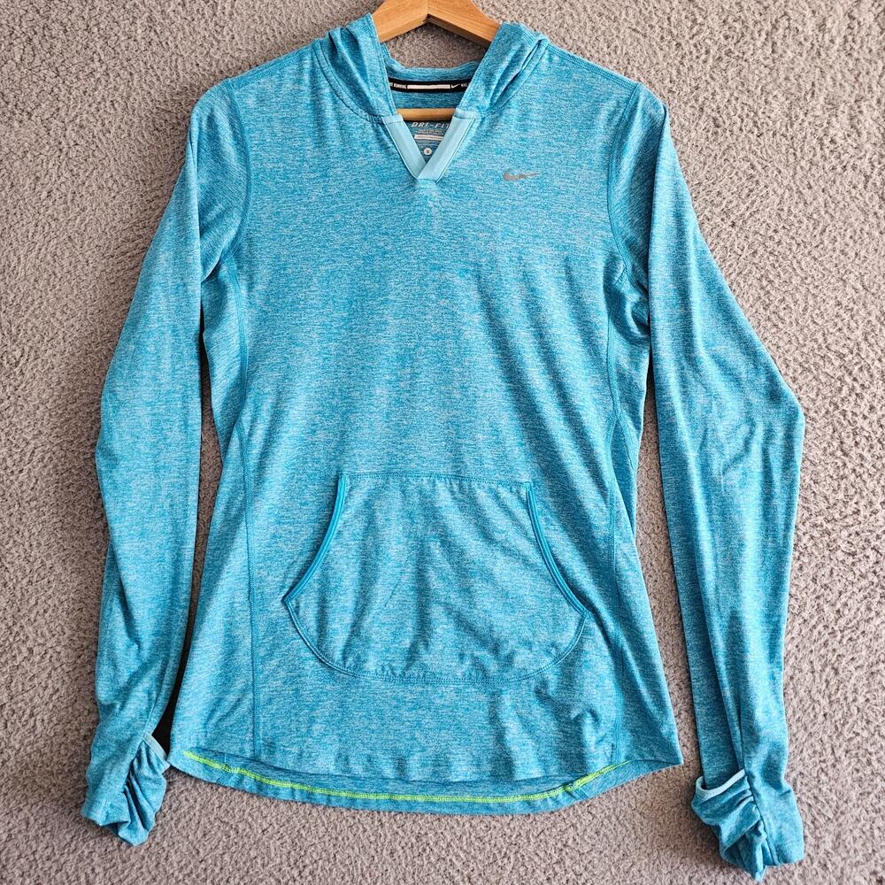 Nike Running Hoodie Womens Small Blue Dri-Fit V-Neck Pullover Long Sleeve